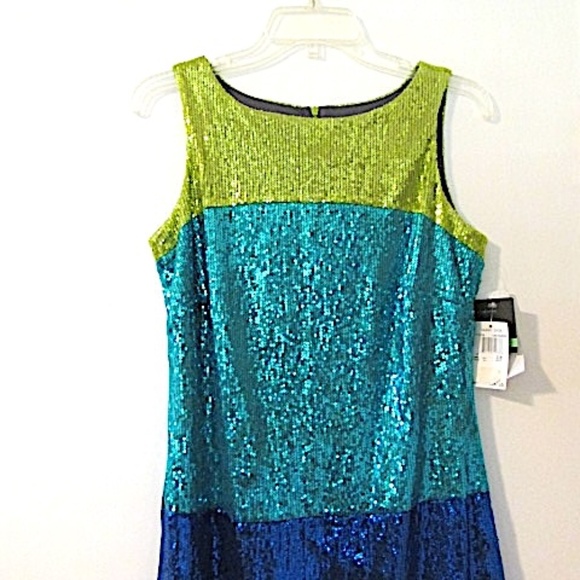 NWT Gabby Skye Blue Sequin Sheath Dress, Size 8 - Picture 2 of 9